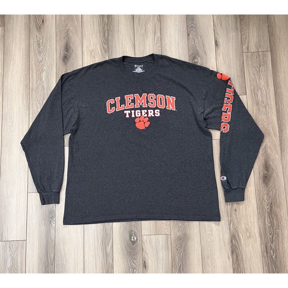 Clemson Tigers Shirt Mens Sz XXL Gray NCAA Football Long Sleeve Champion Tee